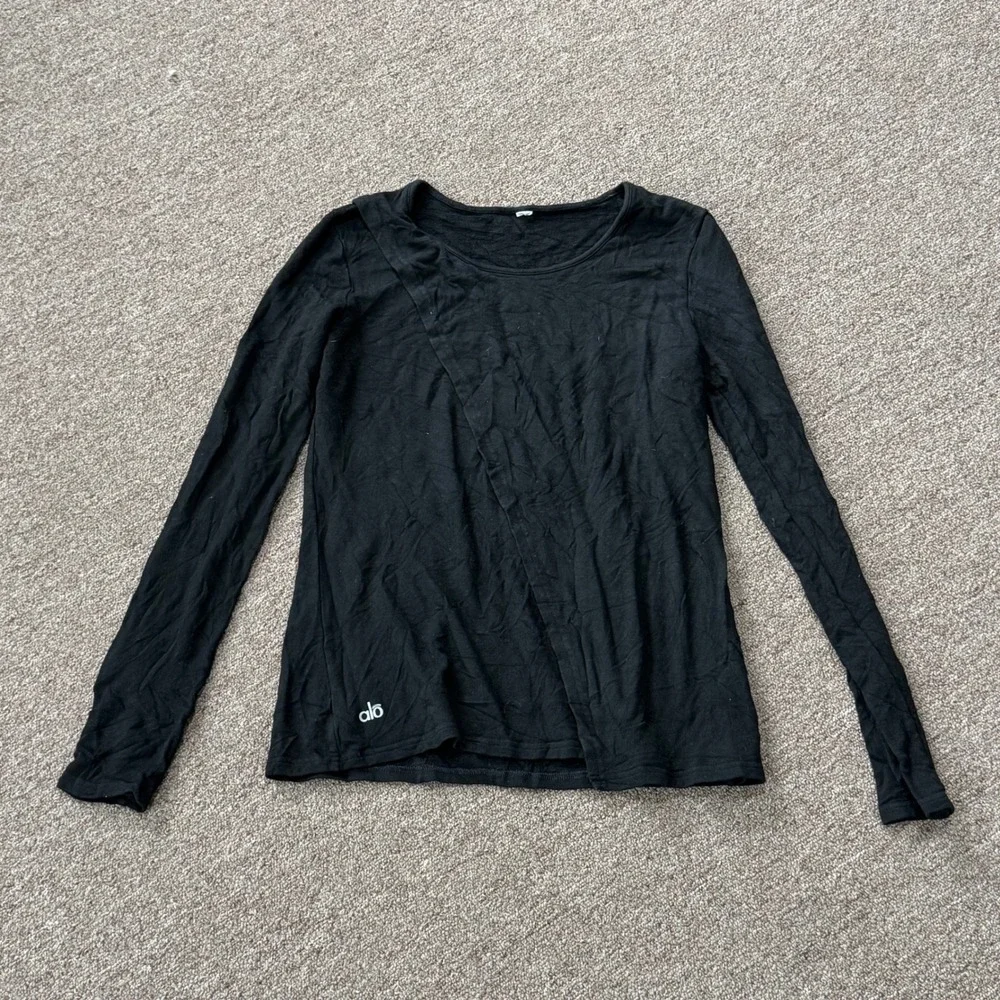 Alo Yoga Womens Long‎ Sleeve Wrap Front Activewear Top Black Size Small